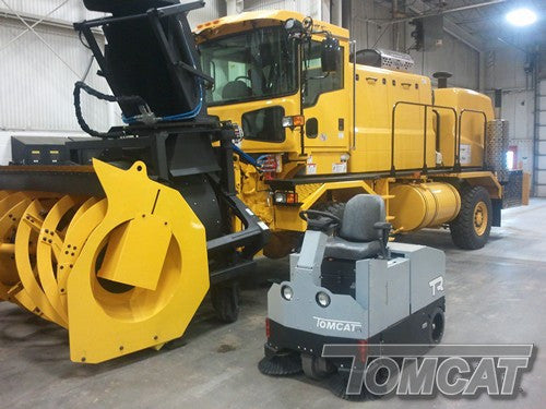Tomcat's Sweepers are built to sweep factories: dirt, dust, metal shavings, foundry sand, bolts, paper, wood, whatever there is. Tomcat's are compact, not light-duty.