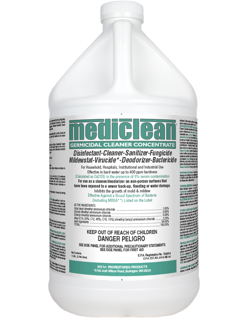 Mediclean Germicidal Cleaner Concentrate (“QGC,” EPA Reg. #70385-6) has demonstrated effectiveness against viruses similar to SARS-CoV-2 (as the surrogate for COVID-19) on hard, nonporous surfaces.