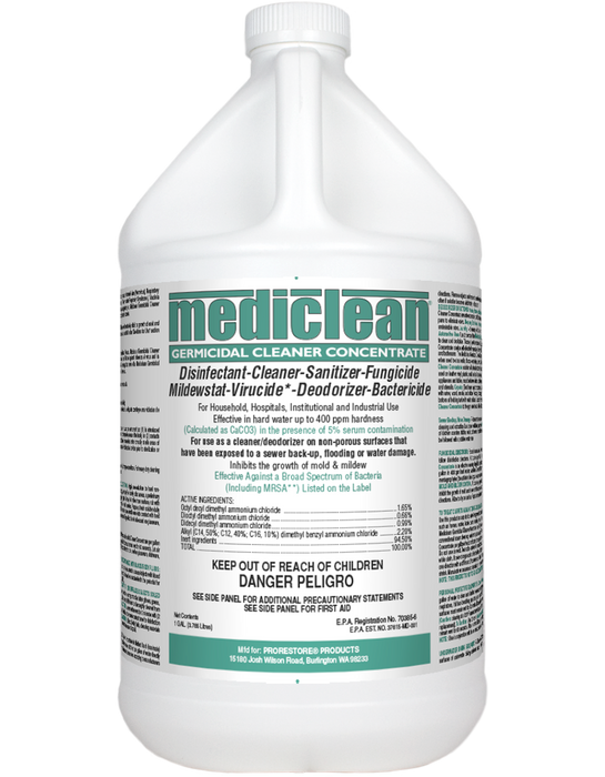 Mediclean Germicidal Cleaner Concentrate (“QGC,” EPA Reg. #70385-6) has demonstrated effectiveness against viruses similar to SARS-CoV-2 (as the surrogate for COVID-19) on hard, nonporous surfaces.