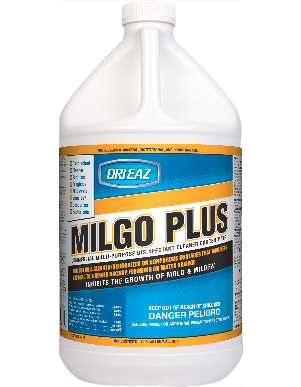 Dri-Eaz Milgo Plus destroys mold and bacteria, sanitizes surfaces and controls odors even in the most difficult materials, including carpets and other porous materials.