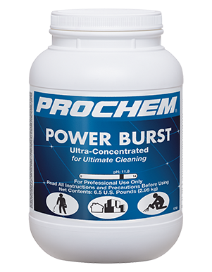 Power Burst is an Ultra-concentrated for an economical dilution ratio and the best choice for salvage cleaning of heavily soiled synthetic restaurant carpets! 